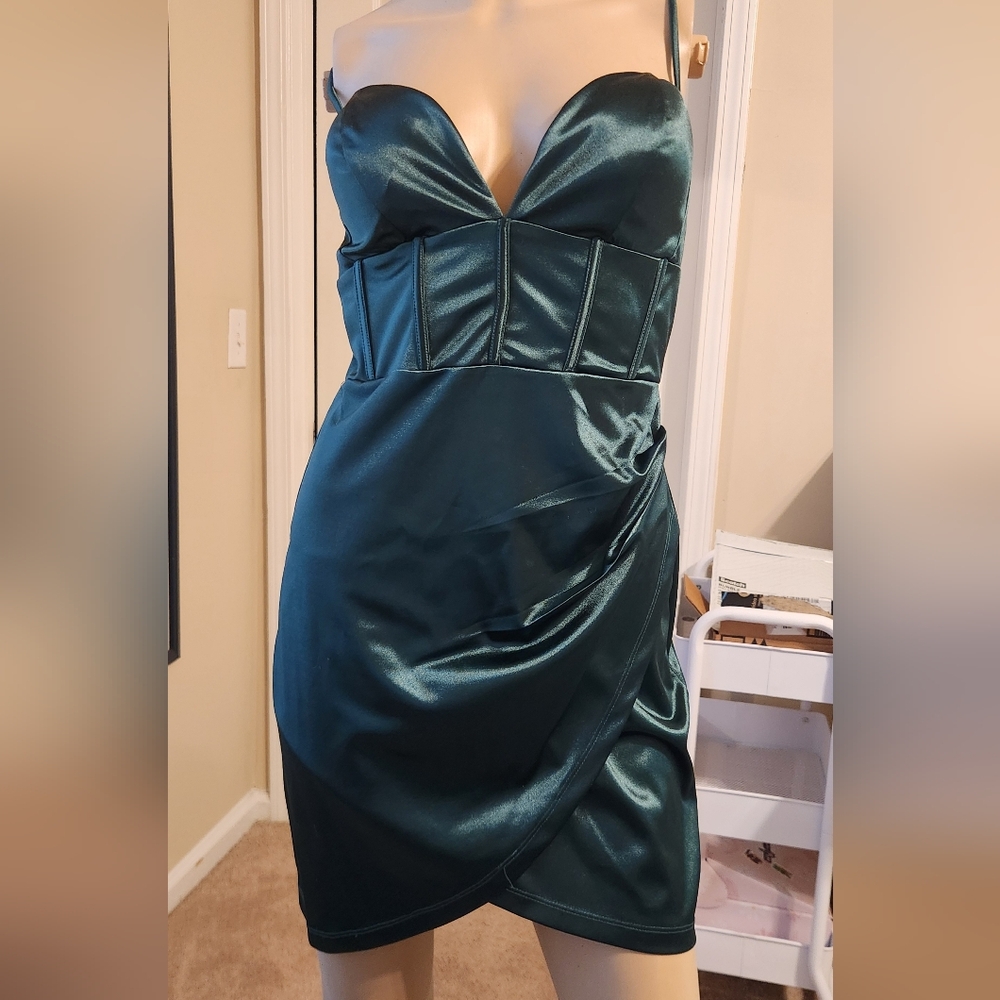 Elegant Teal Satin Dress